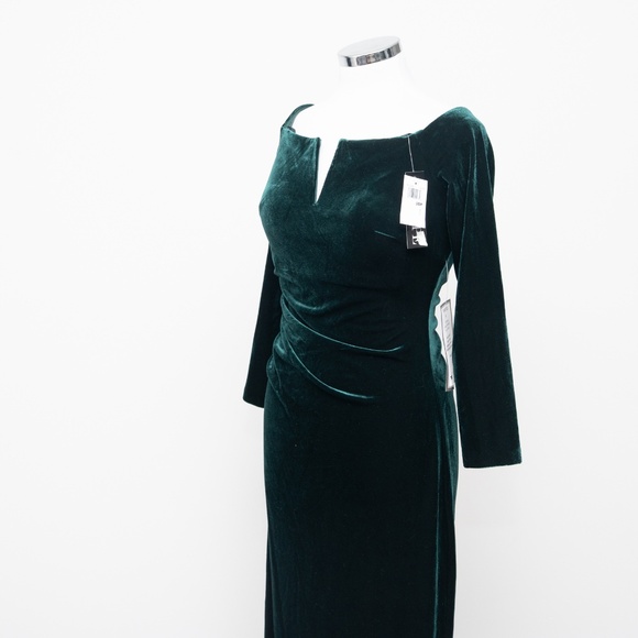 Xscape - Velvet Off The Shoulder Split Neck Long Sleeve Pleated Front Gathered B - Picture 9 of 13
